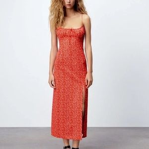 Zara red and white floral dress